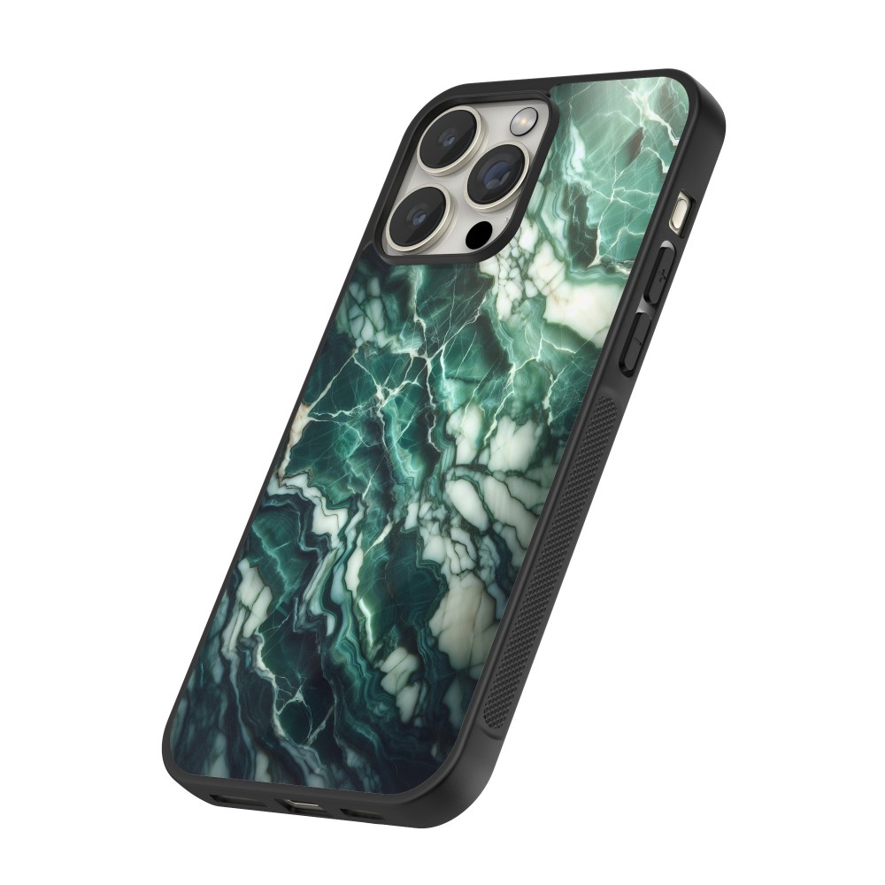 iPhone 16 Pro Max Case Hülle - Silikon schwarz Majestätischer grüner Marmor