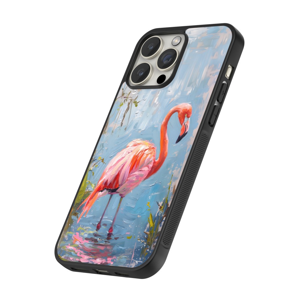 iPhone 16 Pro Max Case Hülle - Silikon schwarz Paint Flamingo