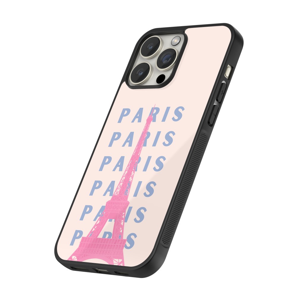 iPhone 16 Pro Max Case Hülle - Silikon schwarz Paris Pink Print