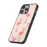 iPhone 16 Pro Max Case Hülle - Silikon schwarz Pink Flamingos Pattern