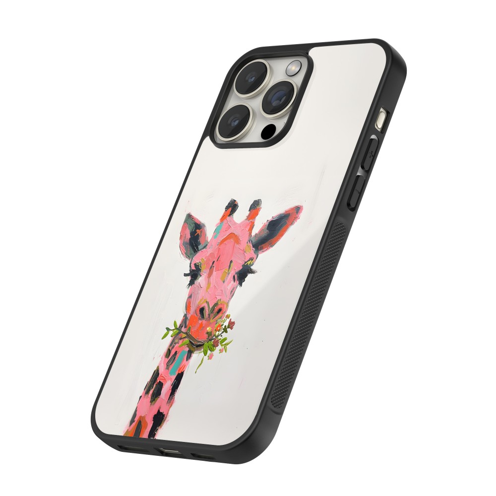iPhone 16 Pro Max Case Hülle - Silikon schwarz Pink Girafe Paint