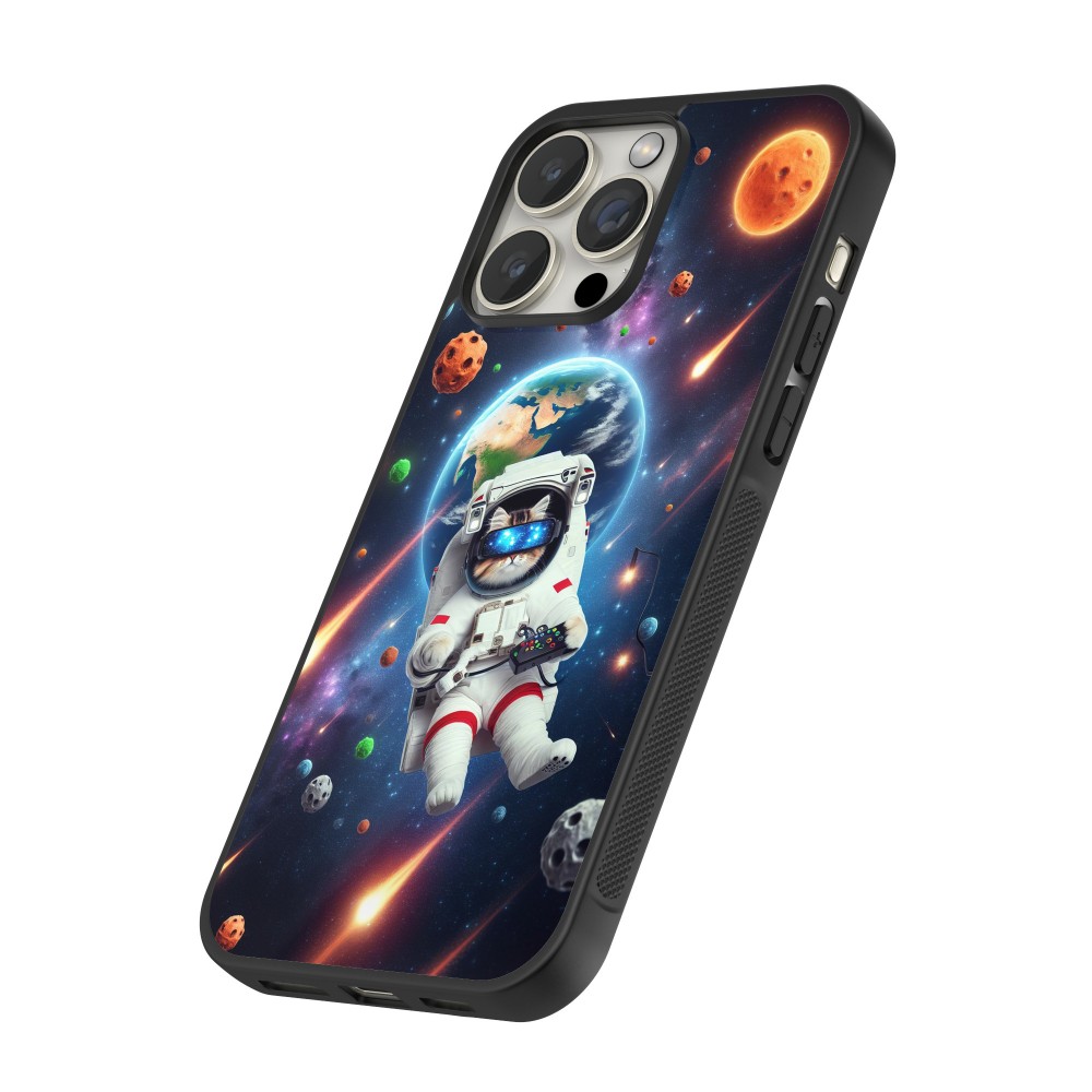 iPhone 16 Pro Max Case Hülle - Silikon schwarz VR SpaceCat Odyssee