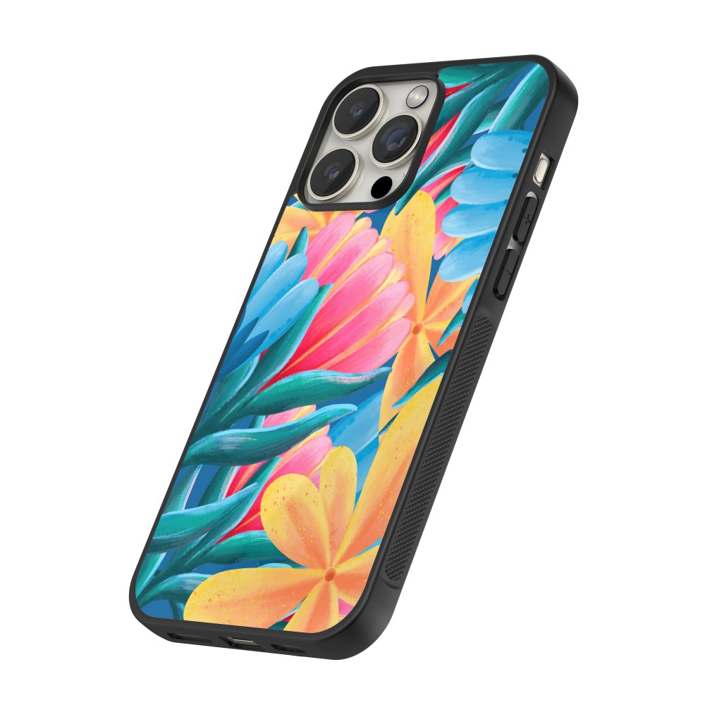 iPhone 16 Pro Max Case Hülle - Silikon schwarz Spring 23 colorful flowers