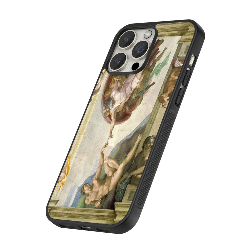 iPhone 16 Pro Max Case Hülle - Silikon schwarz Kunstbild - Die Erschaffung Adams - Michelangelo