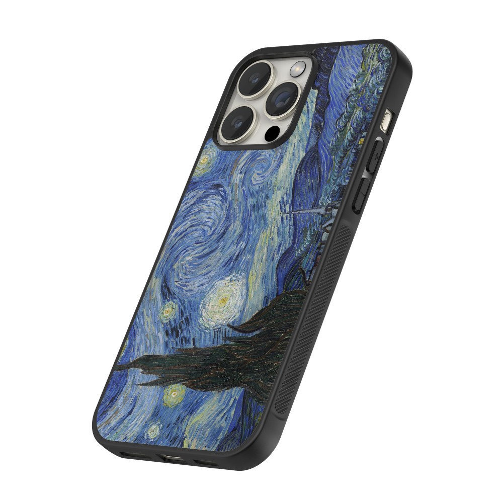 iPhone 16 Pro Max Case Hülle - Silikon schwarz Kunstbild - Sternennacht - Van Gogh