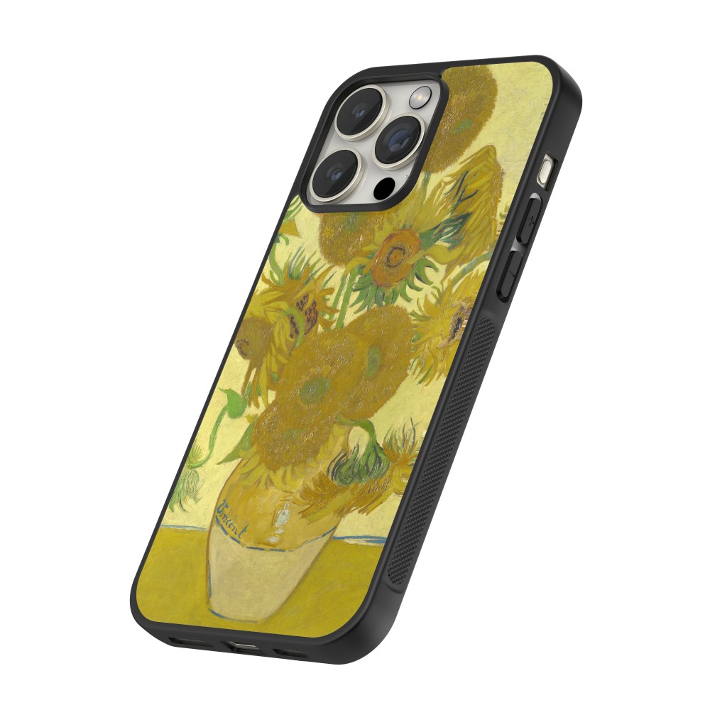 iPhone 16 Pro Max Case Hülle - Silikon schwarz Kunstbild - Sonnenblumen  - Van Gogh