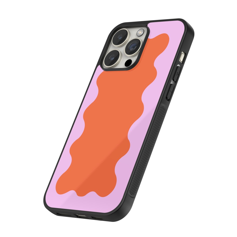 iPhone 16 Pro Max Case Hülle - Silikon schwarz Wavy Rectangle Orange Pink