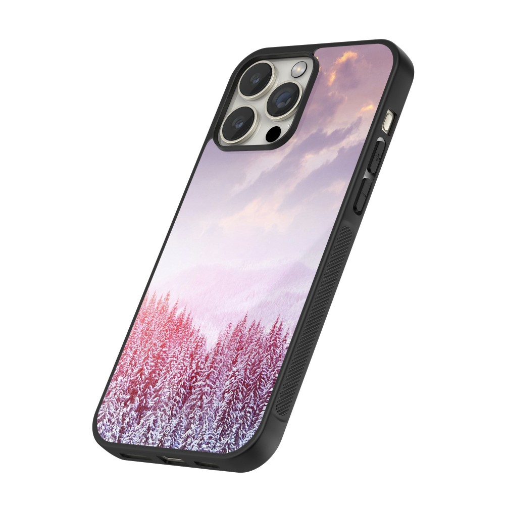 iPhone 16 Pro Max Case Hülle - Silikon schwarz Winter 22 Pink Forest