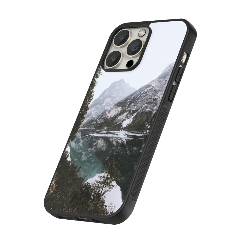 iPhone 16 Pro Max Case Hülle - Silikon schwarz Winter 22 snowy mountain and lake
