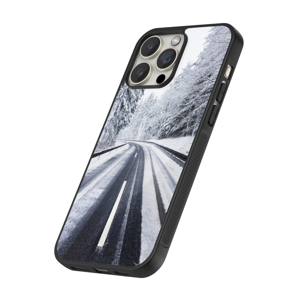 iPhone 16 Pro Max Case Hülle - Silikon schwarz Winter 22 Snowy Road