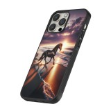 iPhone 16 Pro Case Hülle - Silikon schwarz Pferd majestätisch Strand
