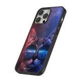 iPhone 16 Pro Case Hülle - Silikon schwarz Red Blue Cat Glasses