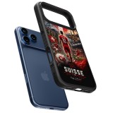 Coque iPhone 17 Pro Max - Silicone rigide noir Football Suisse splash 2026