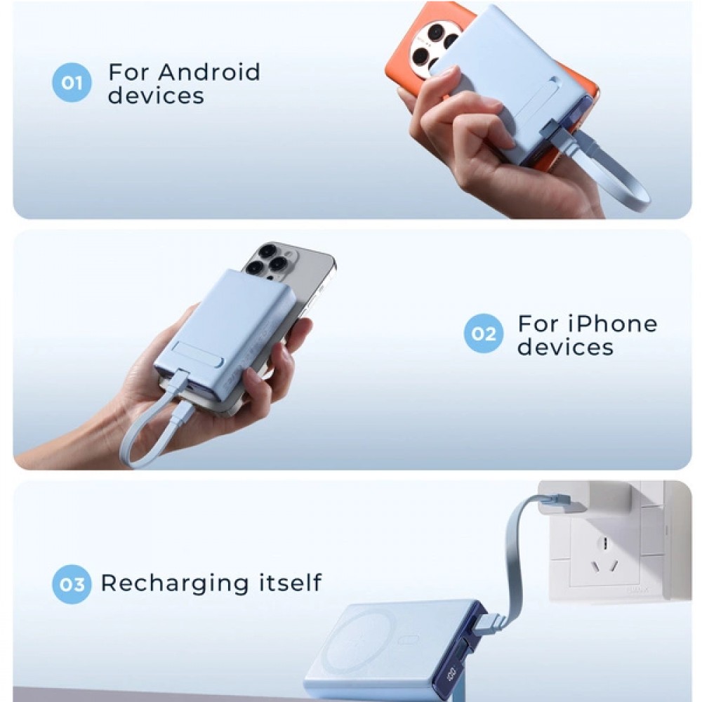 20W Powerbank Joyroom JR-PBM01 batterie externe MagSafe 10000mAh avec pied de support - Violet