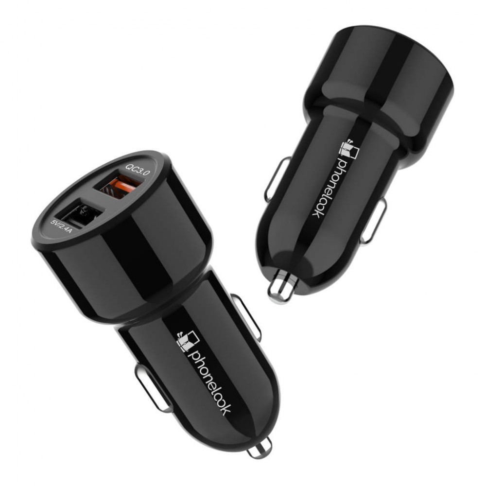 30W universal Doppel-USB Auto Zigarettenanzünder Ladegerät Quick Charge 3.0 PhoneLook - Schwarz