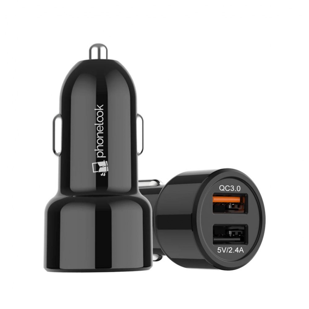 30W universal Doppel-USB Auto Zigarettenanzünder Ladegerät Quick Charge 3.0 PhoneLook - Schwarz