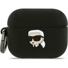 AirPods Pro / Pro 2 Case H&uuml;lle - 3D Silikon Kopf Karl Lagerfeld elegantes Schutzaccessoire - Schwarz