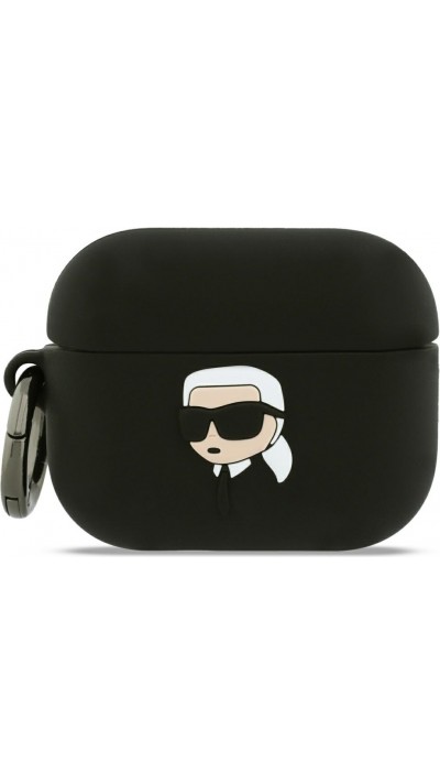 AirPods Pro / Pro 2 Case H&uuml;lle - 3D Silikon Kopf Karl Lagerfeld elegantes Schutzaccessoire - Schwarz