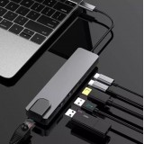 6 in 1 USB-C Multi-Anschluss Hub Docking Station MacBook Ethernet + HDMI + USB-C - Grau