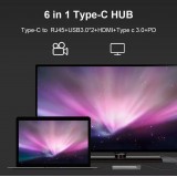 6 in 1 USB-C Multi-Anschluss Hub Docking Station MacBook Ethernet + HDMI + USB-C - Grau