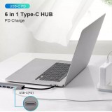 6 in 1 USB-C Multi-Anschluss Hub Docking Station MacBook Ethernet + HDMI + USB-C - Grau
