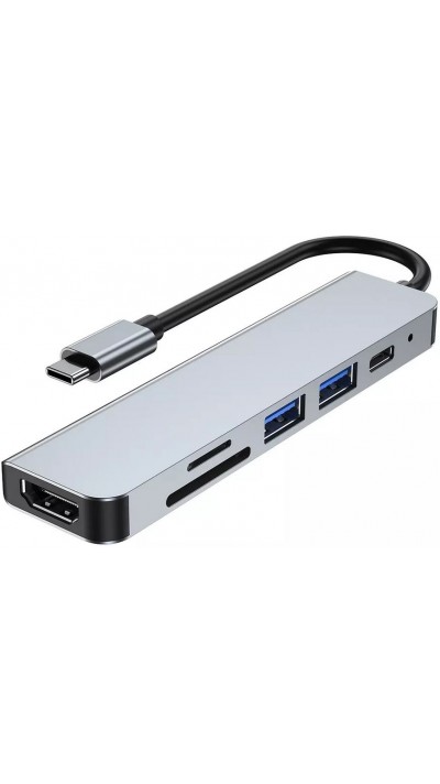 6 in 1 USB-C Multi-Anschluss Hub Aluminium flach Docking Station MacBook 4K HDMI + SD Card + USB-C - Grau