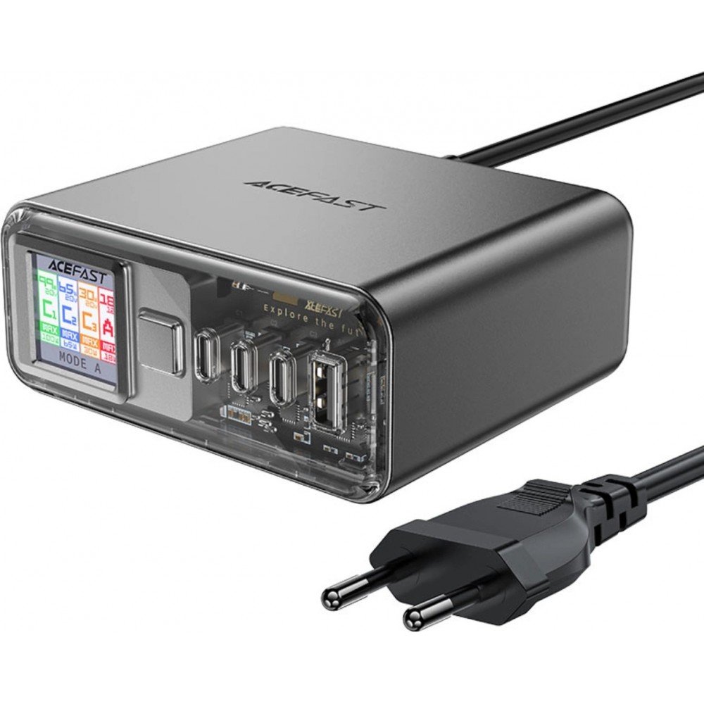 Acefast Z4 - Ultra leistungsstarker 218W Multifunktionsadapter mit 4 Ports PD GaN (3x USB-C + 1x USB-A) - Grau