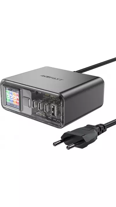 Acefast Z4 - Ultra leistungsstarker 218W Multifunktionsadapter mit 4 Ports PD GaN (3x USB-C + 1x USB-A) - Grau