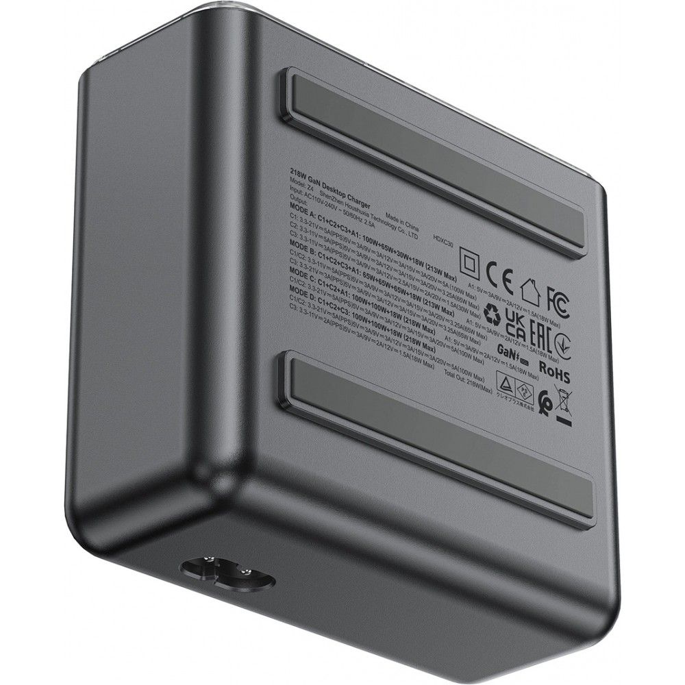Acefast Z4 - Ultra leistungsstarker 218W Multifunktionsadapter mit 4 Ports PD GaN (3x USB-C + 1x USB-A) - Grau
