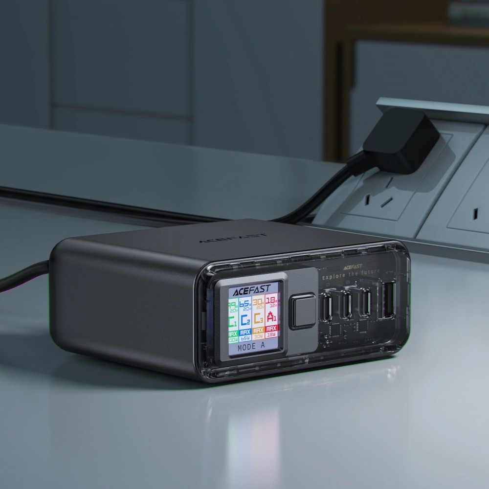 Acefast Z4 - Ultra leistungsstarker 218W Multifunktionsadapter mit 4 Ports PD GaN (3x USB-C + 1x USB-A) - Grau