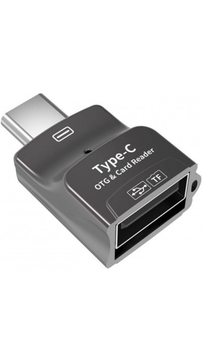 Adaptateur USB-A & carte mémoire vers USB-C pour smartphones + tablets + MacBook - Noir
