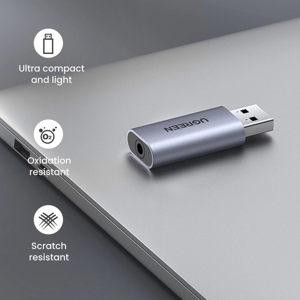 Ugreen CM383 Audioadapter 3,5mm Klinke zu USB-C Adapter für Kopfhörer und Lautsprecher - Grau