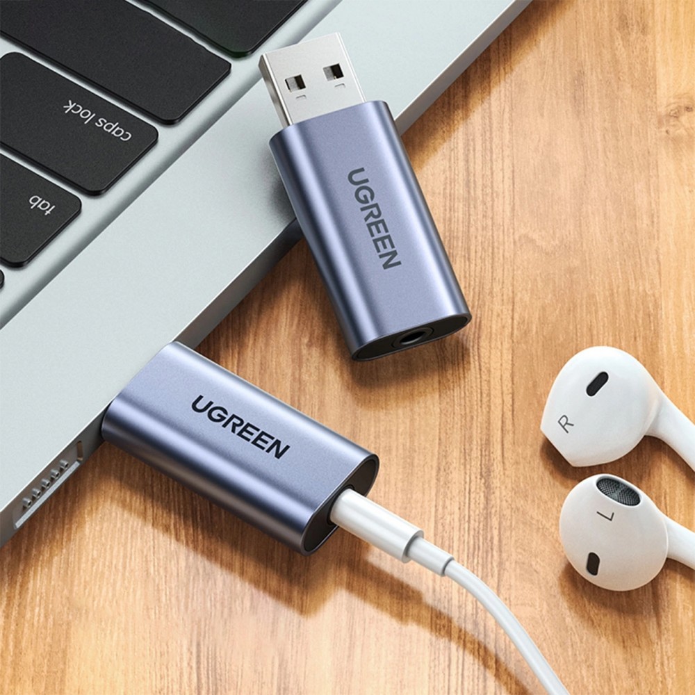 Ugreen CM383 Audioadapter 3,5mm Klinke zu USB-C Adapter für Kopfhörer und Lautsprecher - Grau