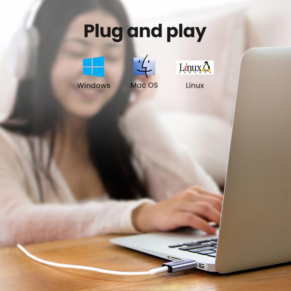 Ugreen CM383 Audioadapter 3,5mm Klinke zu USB-C Adapter für Kopfhörer und Lautsprecher - Grau