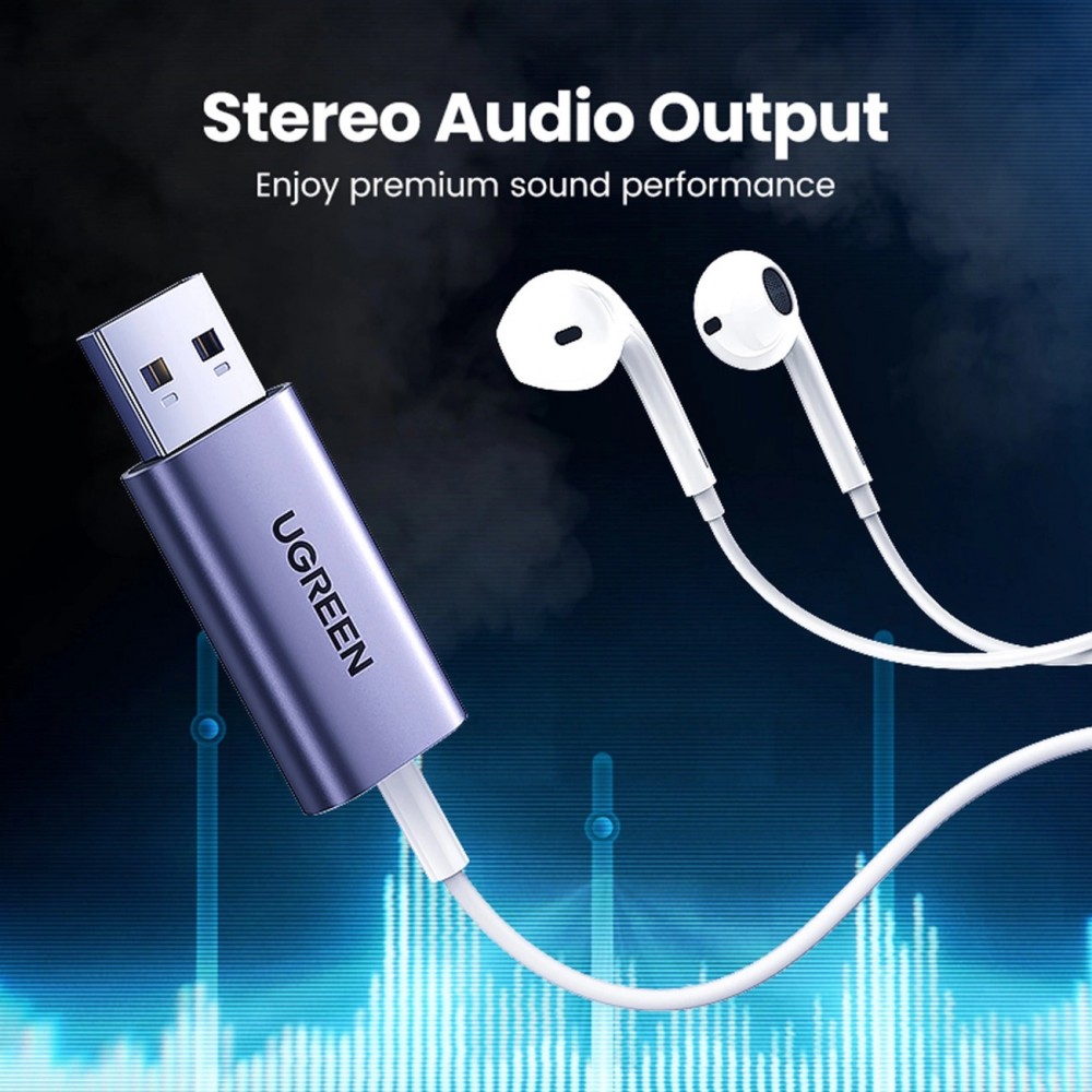 Ugreen CM383 Audioadapter 3,5mm Klinke zu USB-C Adapter für Kopfhörer und Lautsprecher - Grau