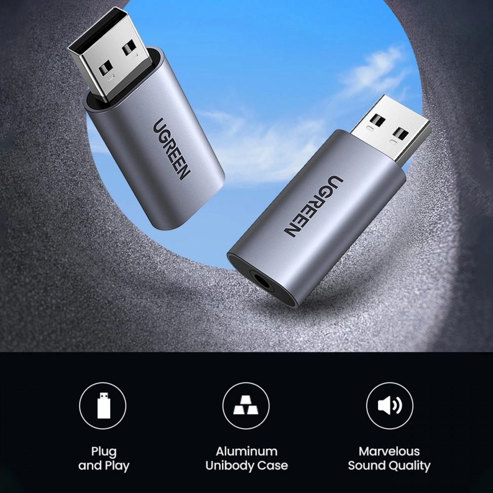 Ugreen CM383 Audioadapter 3,5mm Klinke zu USB-C Adapter für Kopfhörer und Lautsprecher - Grau