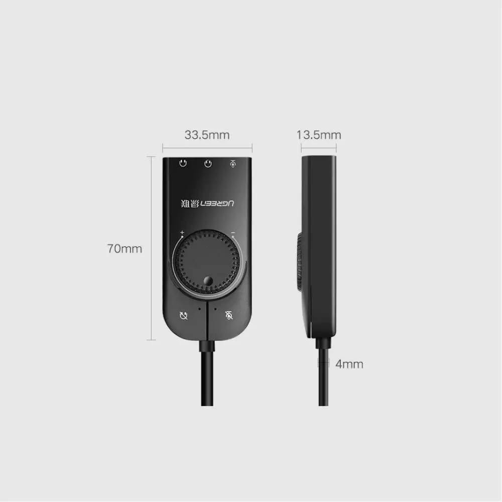 Ugreen externe Soundkarte Musikadapter USB 3.5 mm Mini Klinke mit Lautstärkeregler 15 cm - Schwarz
