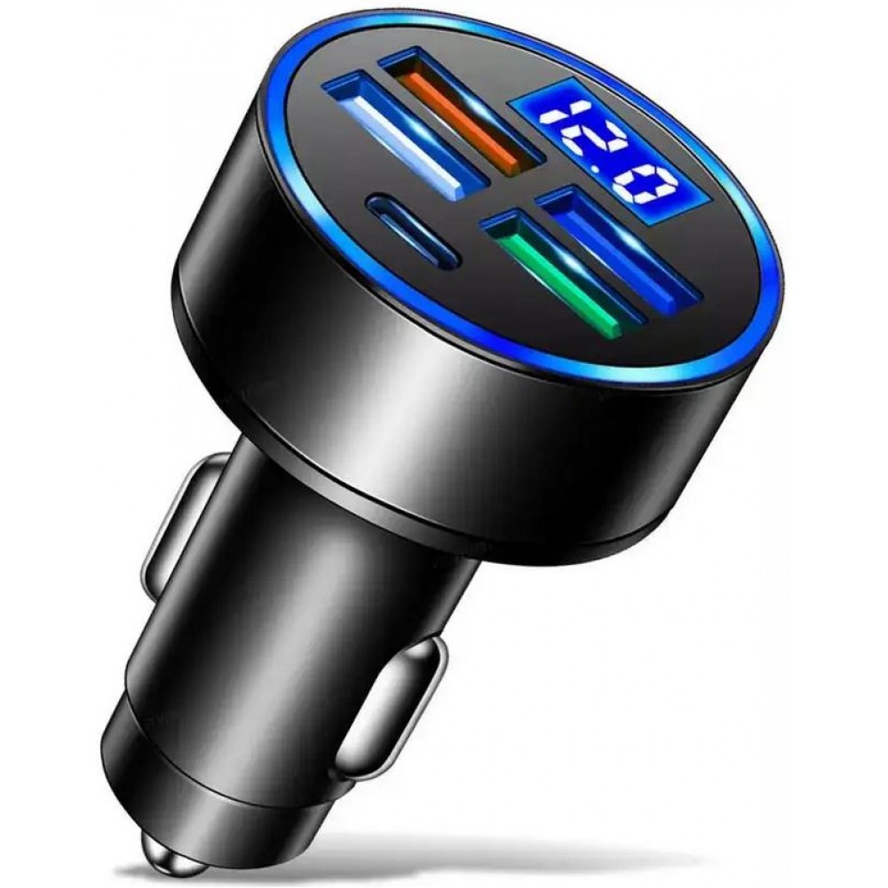 Ladeadapter Zigarettenanzünder 15W 5in1 USB & USB-C mit LED Anzeige QuickCharge 3.0 - Schwarz