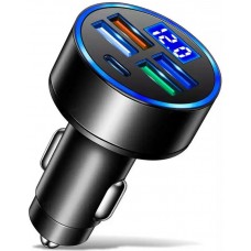 Ladeadapter Zigarettenanzünder 15W 5in1 USB & USB-C mit LED Anzeige QuickCharge 3.0 - Schwarz