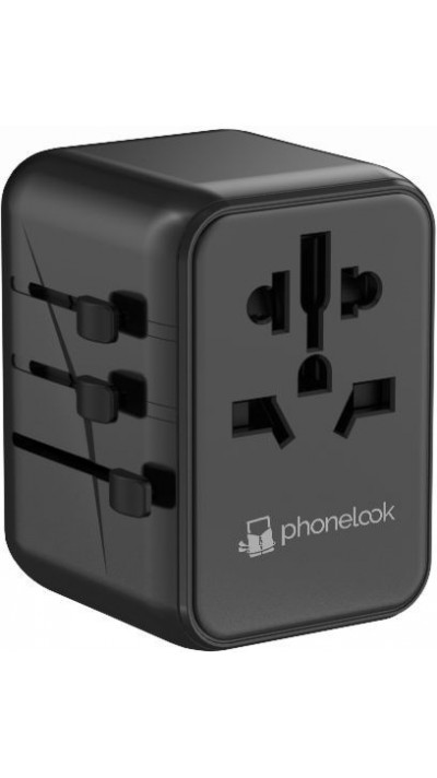 Reiseadapter Weltweit International Universal World/CH/EU/UK/US (17W, 3x USB-A, 1x USB-C) - PhoneLook - Schwarz