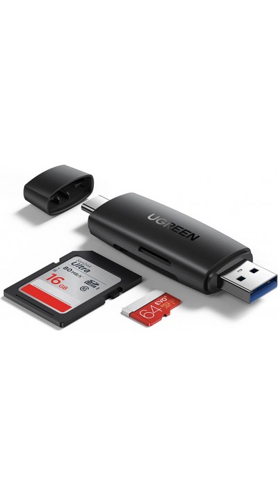 Ugreen SD/micro SD Kartenleser Adapter USB-A/USB-C (CM304) - Schwarz