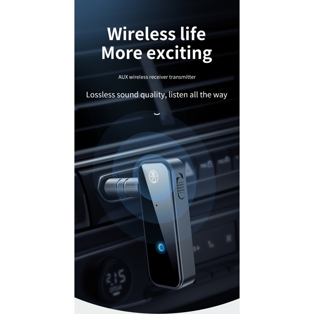Bluetooth 5.0 Audio-Adapter 3,5 mm Dual-Funktion Sender Empfänger USB wiederaufladbar - Schwarz