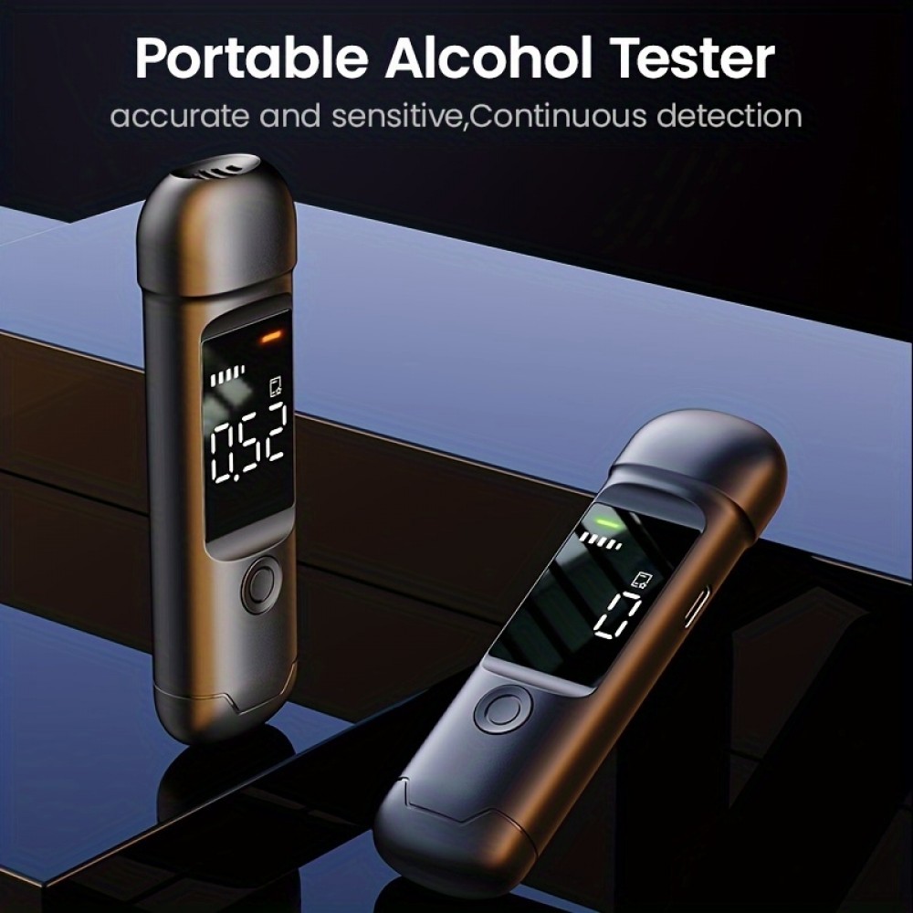 Digitaler Alcootest - tragbares Atemalkoholmessgerät mit LCD-Display (USB-C, wiederaufladbar) - Schwarz