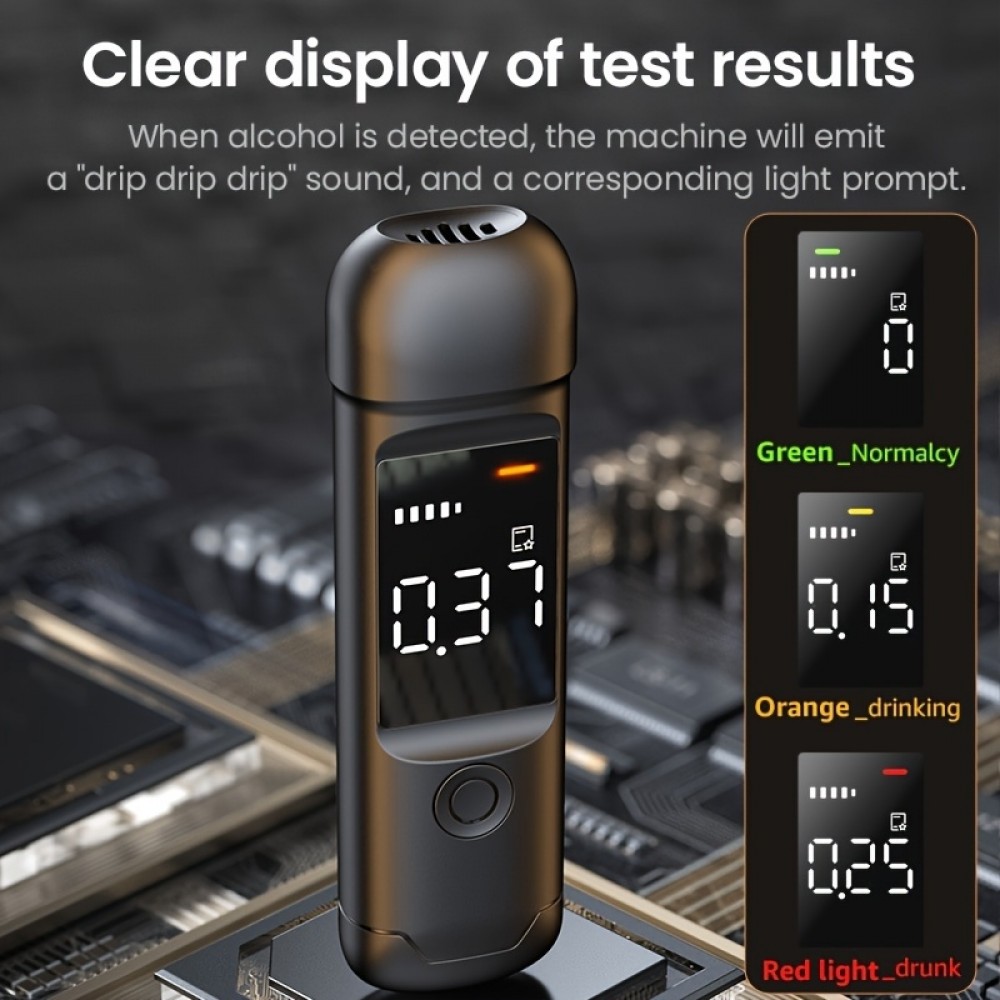 Digitaler Alcootest - tragbares Atemalkoholmessgerät mit LCD-Display (USB-C, wiederaufladbar) - Schwarz