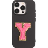 Sticker Aufkleber für Handy/Tablet/Computer 3D gestickt Dunkelrosa - Buchstabe Y