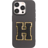 Sticker Aufkleber für Handy/Tablet/Computer 3D gestickt Schwarz - Buchstabe H