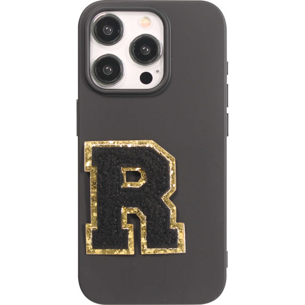 Sticker Aufkleber für Handy/Tablet/Computer 3D gestickt Schwarz - Buchstabe R