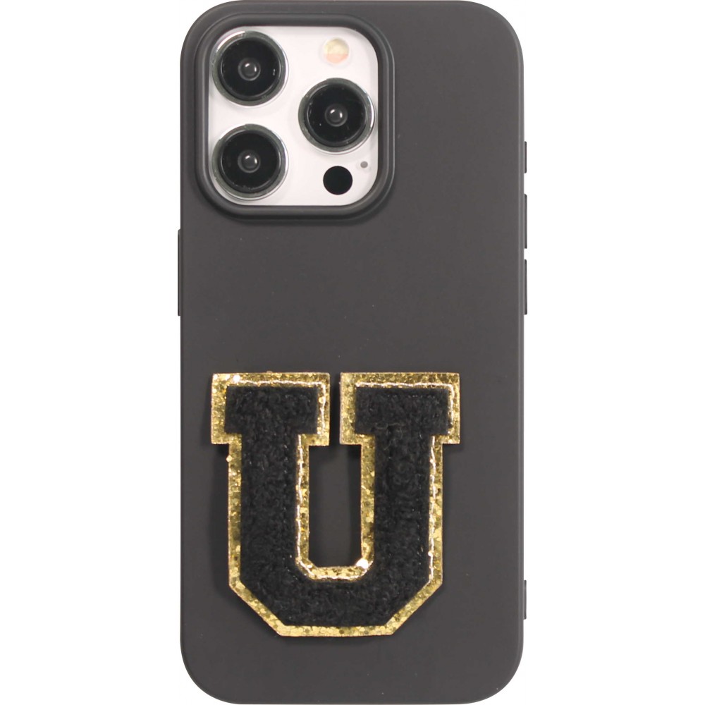 Sticker Aufkleber für Handy/Tablet/Computer 3D gestickt Schwarz - Buchstabe U