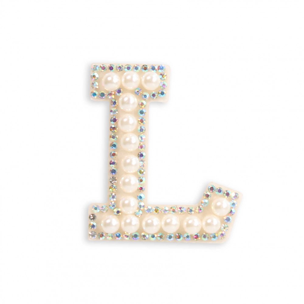 Autocollant sticker pour téléphone/tablette/ordinateur brodé en 3D pearls blanc - Lettre L