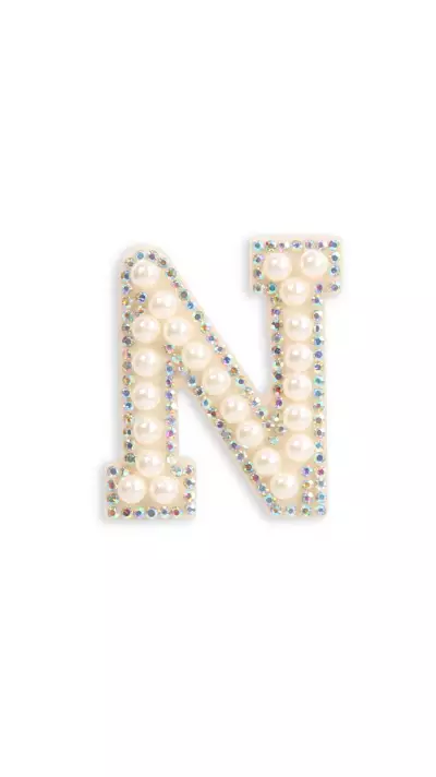 Sticker Aufkleber f&uuml;r Handy/Tablet/Computer 3D Pearls weiss - Buchstabe N